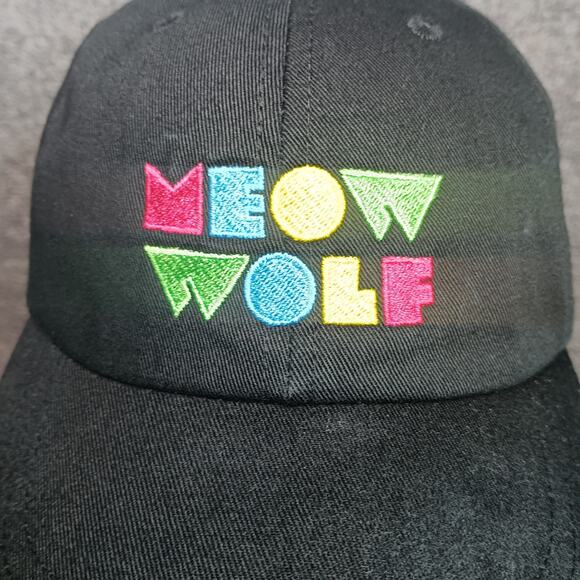 Meow Wolf Black Baseball Hat Cap Adjustable Strapback Multicolor Logo Spellout - Picture 2 of 6